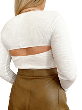 Load image into Gallery viewer, Cropped Long Sleeve Twist Top Off White cut out in the back free people dupe
